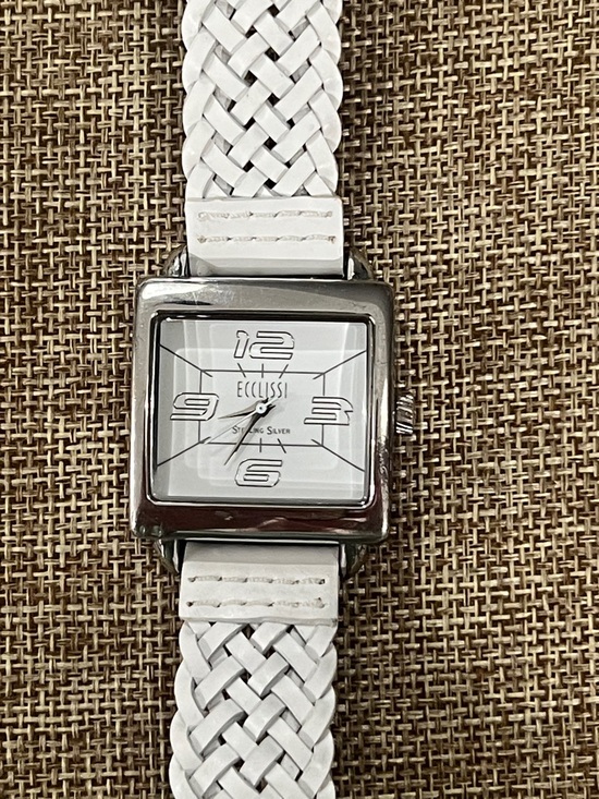 Fossil Accessories - Ecclissi White Braided Leather Watch with Square Silver Case